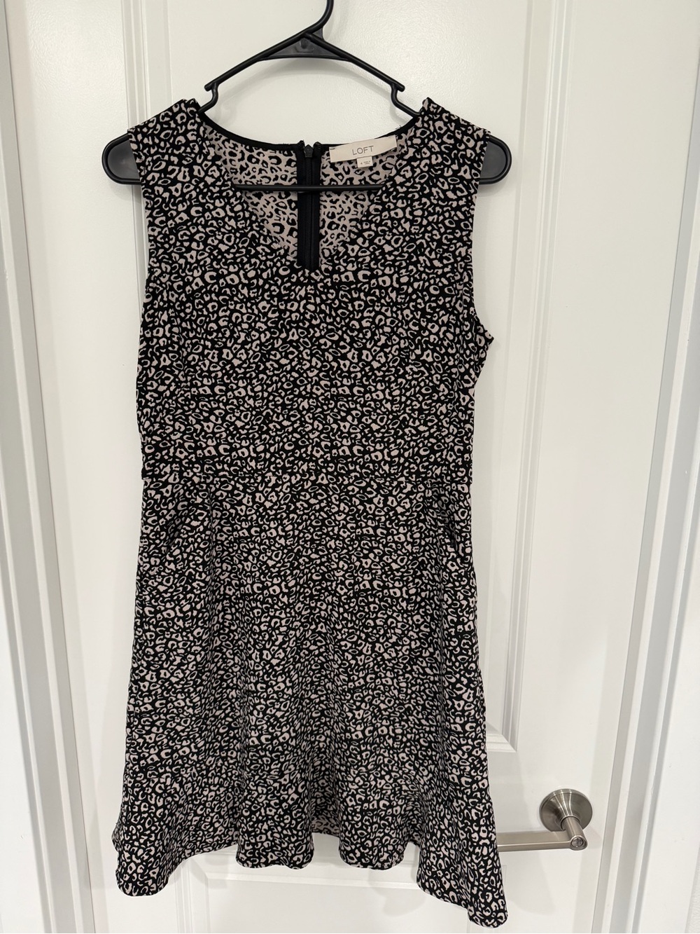LOFT Black and Cream Leopard Print Sleeveless Mini Dress